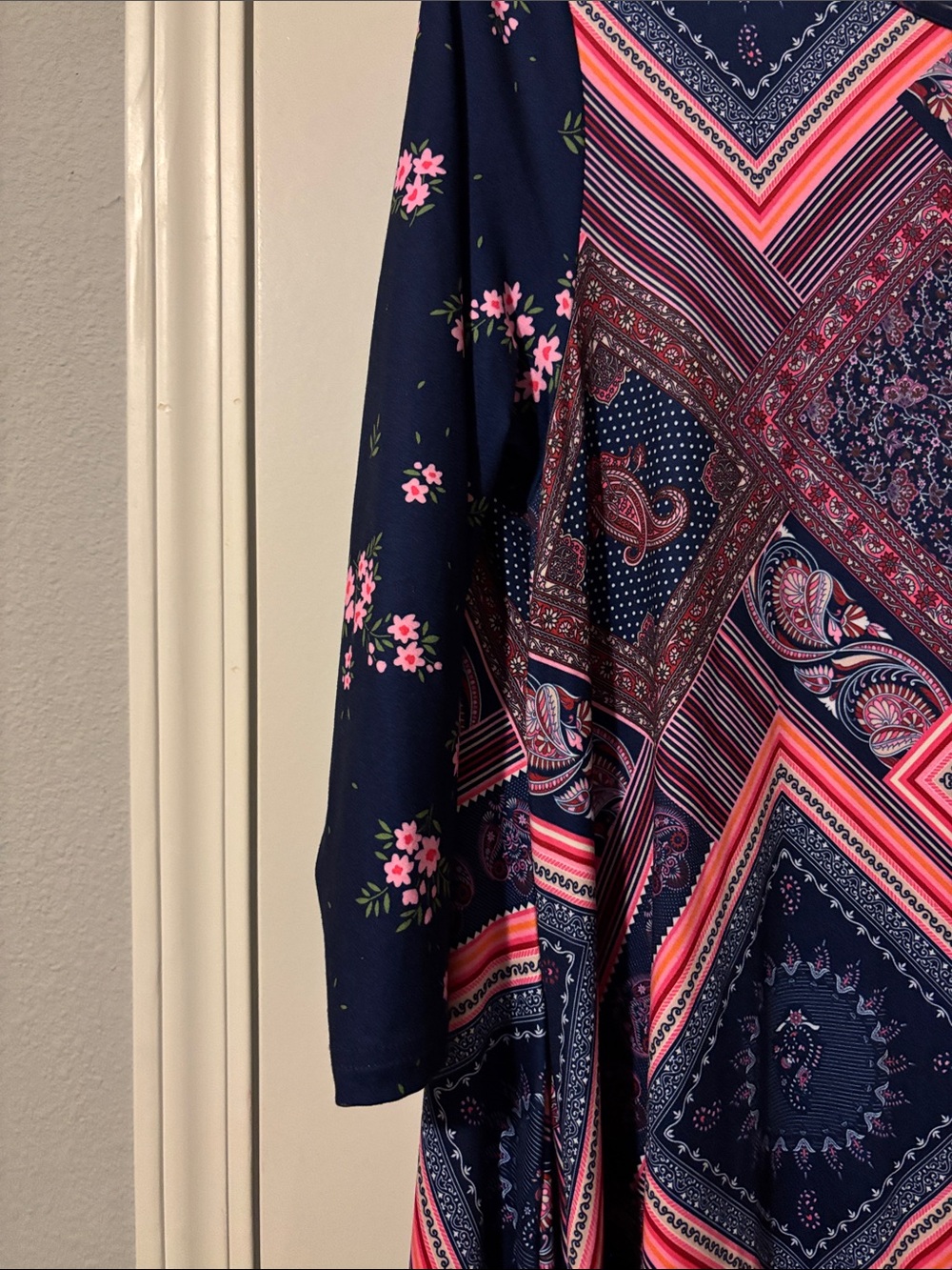 Women's Navy and Pink Maxi Dress with Geometric Print - Picture 2 of 5